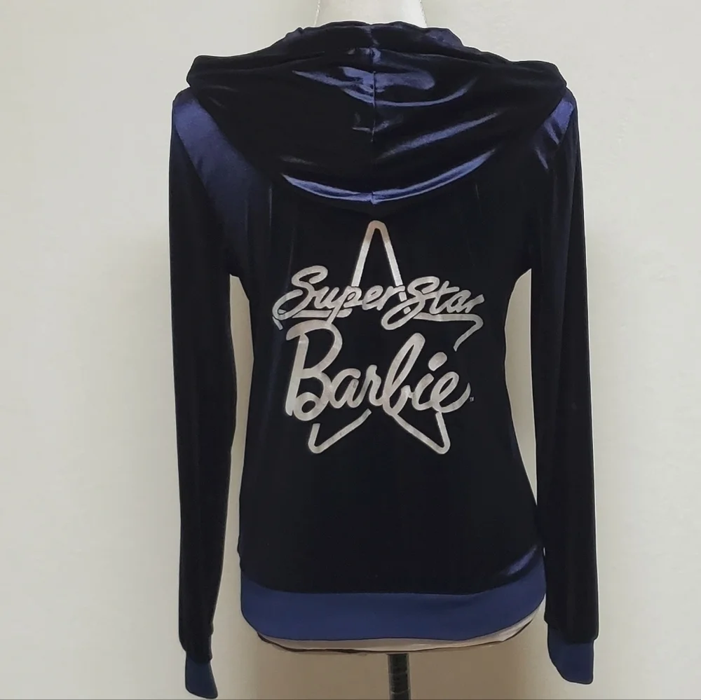 Rare Retro Barbie Loves Splash Silver Superstar Barbie Dark Indigo Velvet Hoodie - Picture 11 of 15